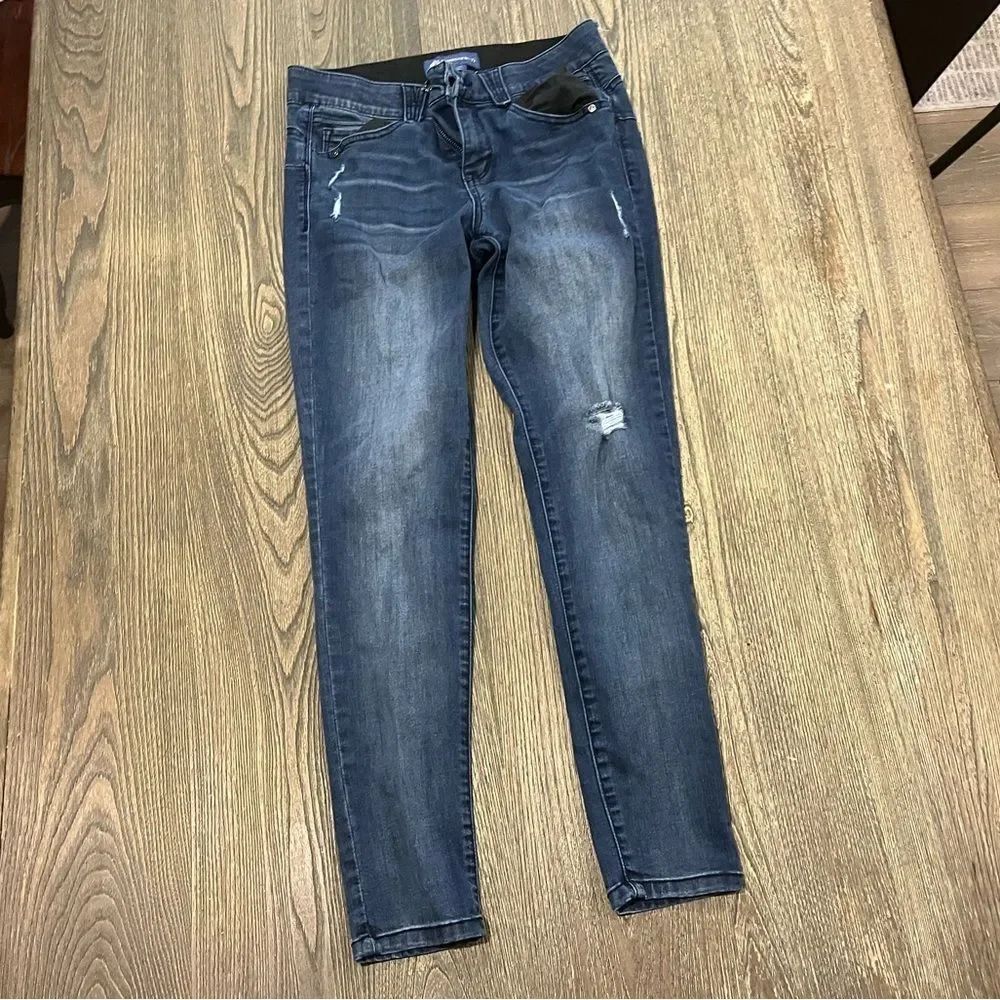 Democracy Ab Solution Ankle Skimmer Jeans Mid Rise Distressed Blue Wash Size 6
